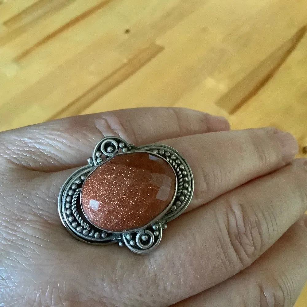 𝅺STERLING SILVER 925 SUN STONE WOMAN RING SIZE US 7.5​​